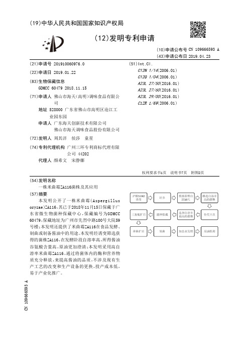 【CN109666593A】一株米曲霉ZA116菌株及其应用【专利】