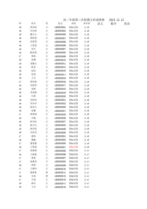高二第三次检测成绩册