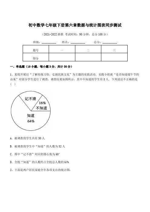 2022中考特训：浙教版初中数学七年级下册第六章数据与统计图表同步测试试题(含答案及详细解析)