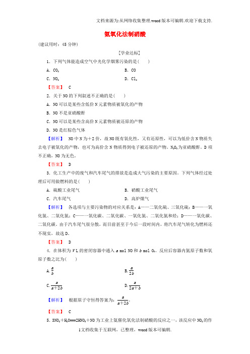 高中化学主题1空气资源氨的合成课题3氨氧化法制硝酸学业分层测评鲁科版选修2