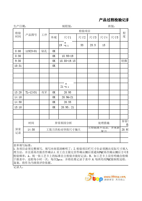 产品过程检验记录表