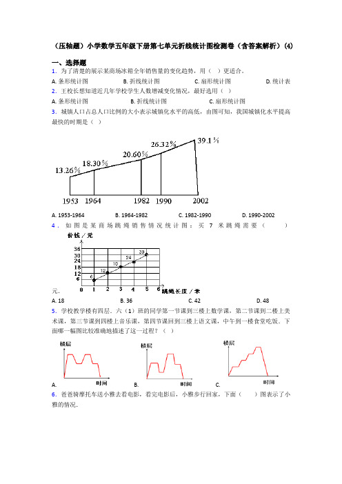 (压轴题)小学数学五年级下册第七单元折线统计图检测卷(含答案解析)(4)