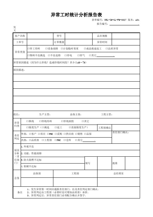 生产损失工时明细分析统计表模板