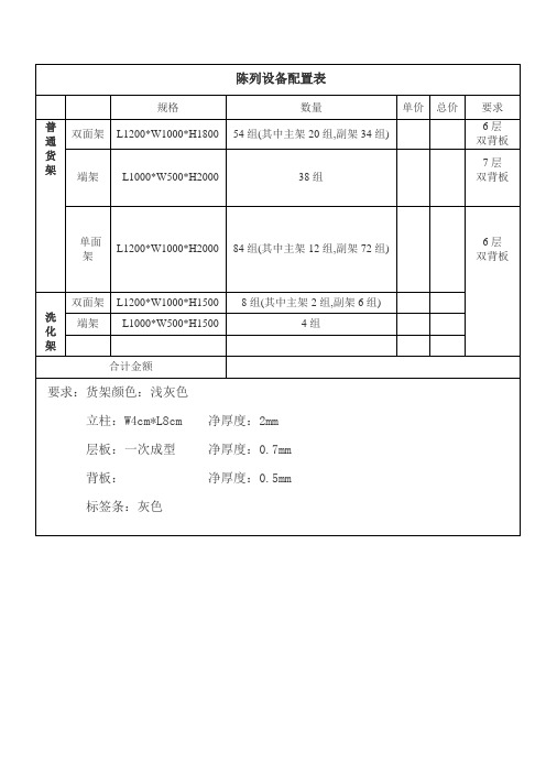 货架需求清单