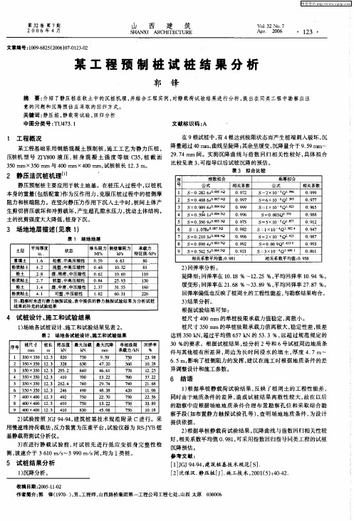 某工程预制桩试桩结果分析