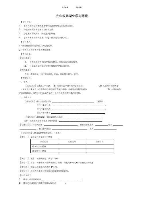 新课标沪教版九年级化学化学与环境