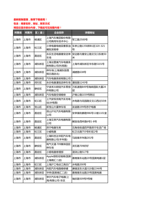 新版上海市上海市汽车电器企业公司商家户名录单联系方式地址大全344家