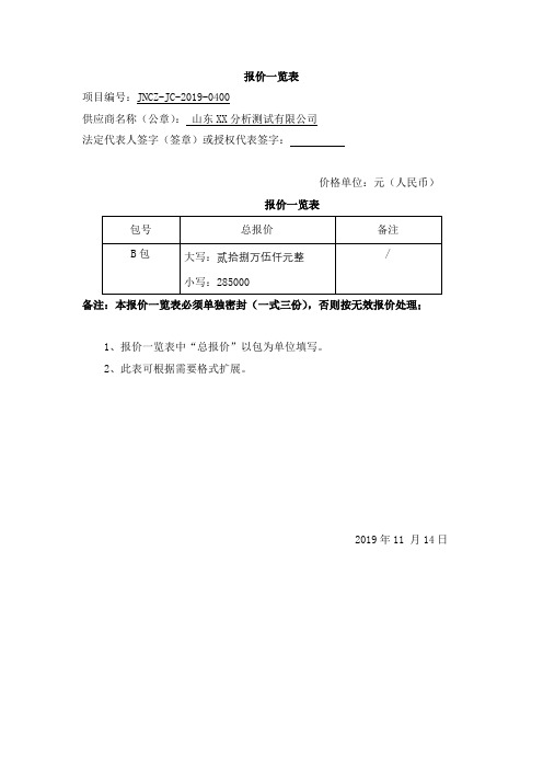 技术咨询服务报价一览表【模板】