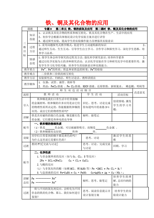 高中化学 3.2.2铁、铜及其化合物的应用教案 苏教版必修1-苏教版高一必修1化学教案