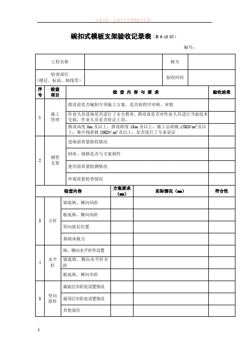 碗扣式模板支架验收记录表