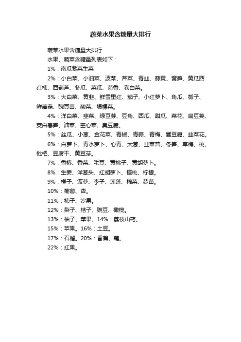 蔬菜水果含糖量大排行