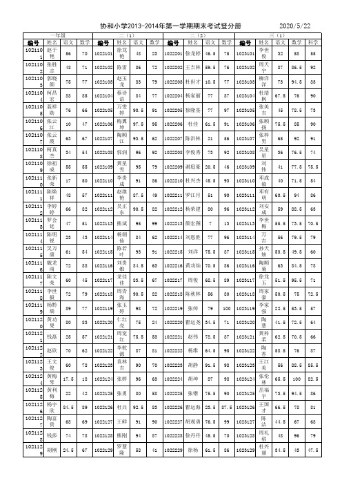 13-14小学成绩统计表(1401评比)(含原始登分册)