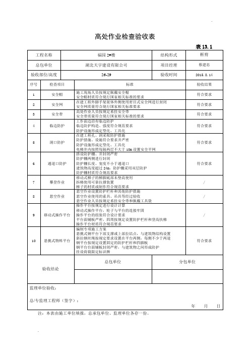 高处作业验收表