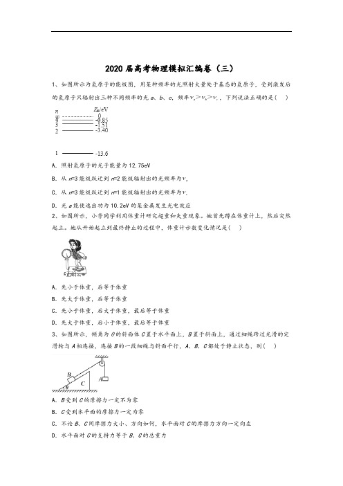 2020届高考物理模拟汇编卷及参考答案(三)