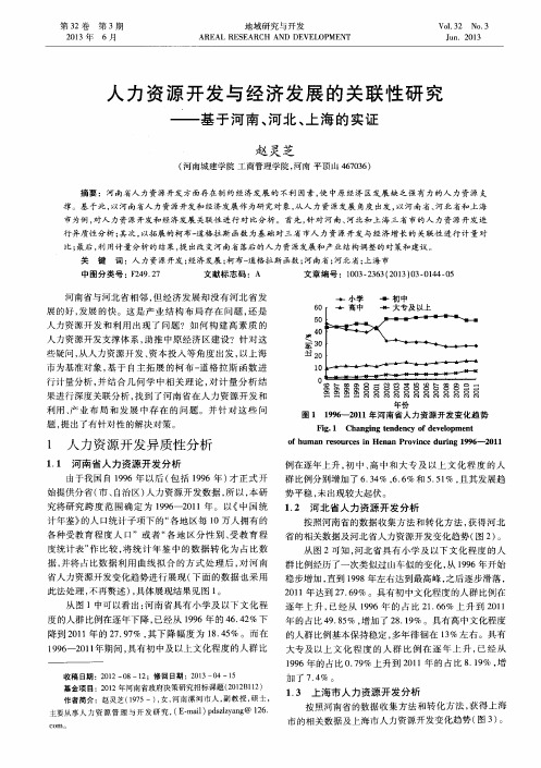 人力资源开发与经济发展的关联性研究——基于河南、河北、上海的实证