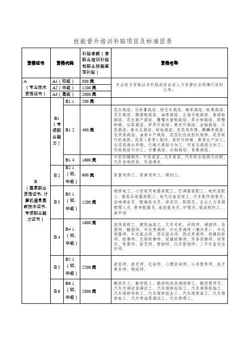 广东省技能晋升培训补贴具体工种 - 副本