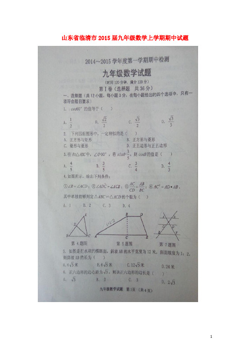 山东省临清市九年级数学上学期期中试题(扫描版) 新人教版