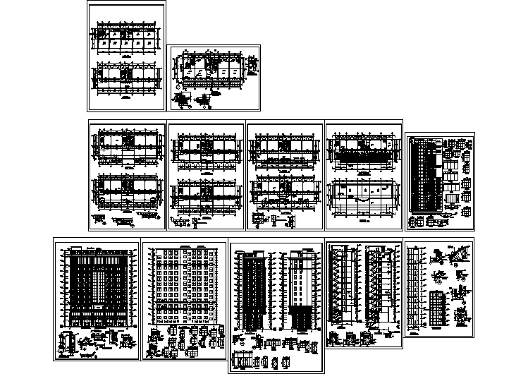 某13层高层写字楼建筑设计cad图纸（含平立剖）