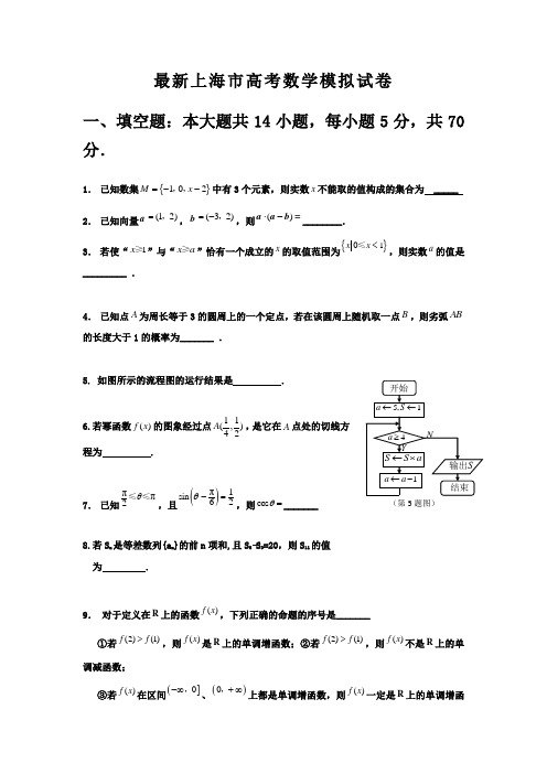 2014最新上海市高考数学模拟试卷