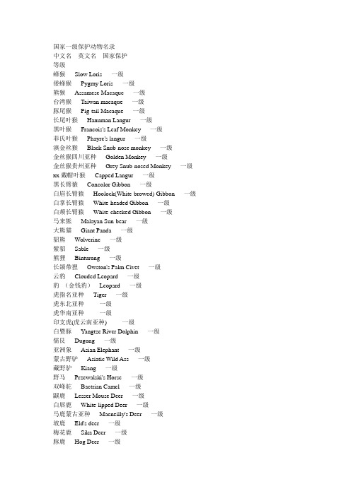 国家一级保护动物名录
