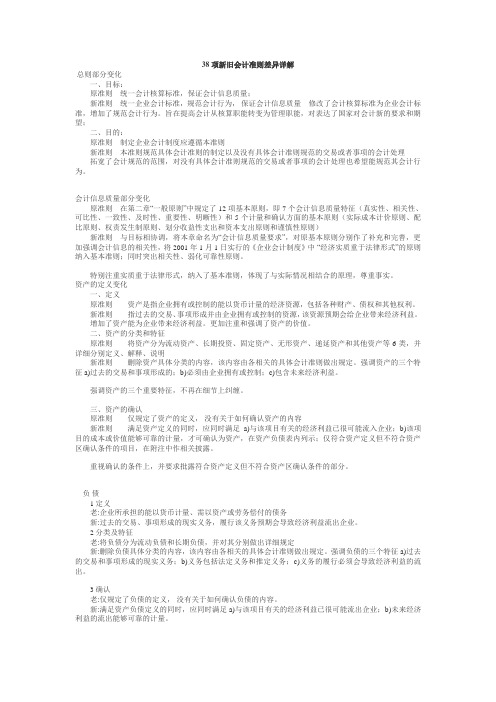 38项新旧会计准则差异详解