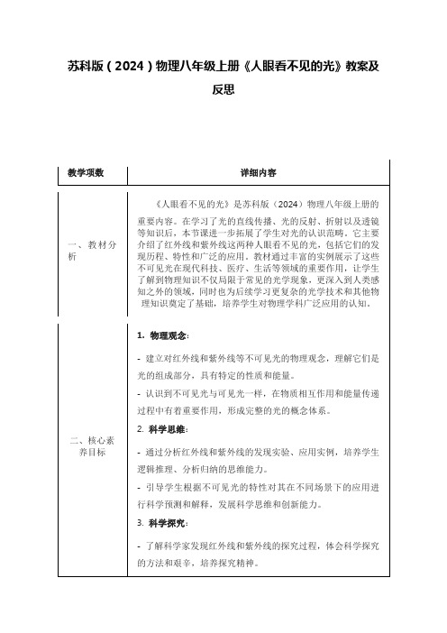 苏科版(2024)物理八年级上册《人眼看不见的光》教案及反思