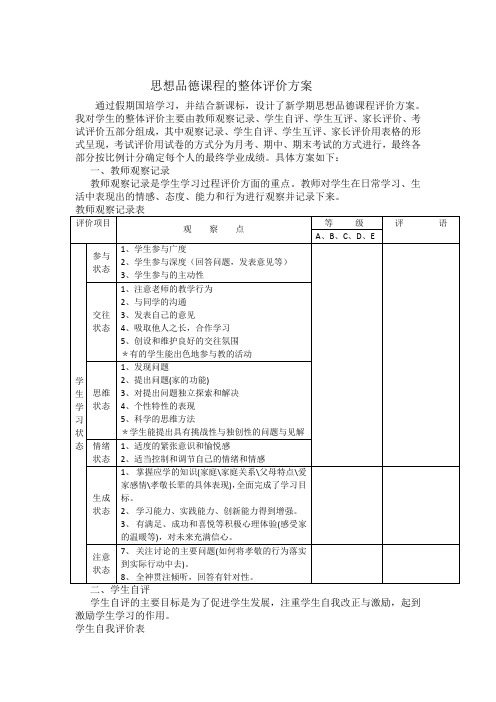 思想品德课程的整体评价方案