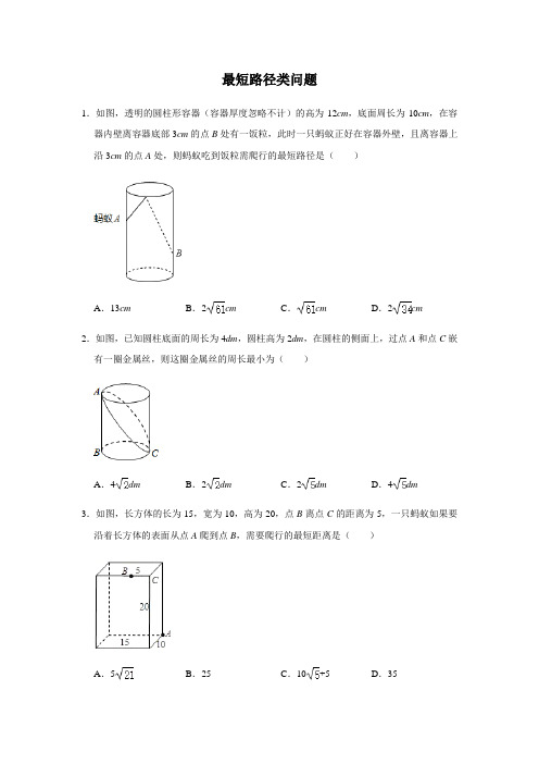 类型11 最短路径类问题(精选20题) 2020年中考数学 三轮冲刺 难点题型突破