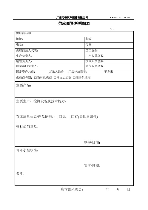 IATF16949-2016记录表格-1501供应商资料明细表