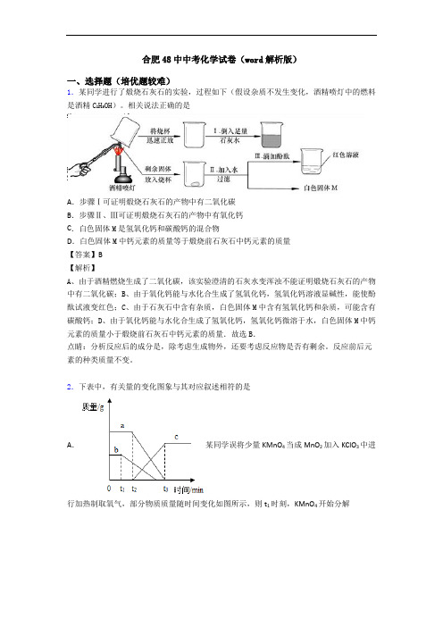 合肥48中中考化学试卷(word解析版)