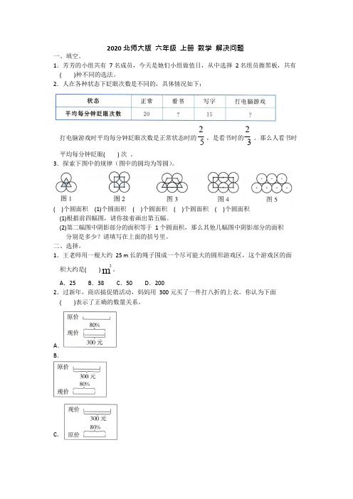 2020 北师大版 六年级 上册 数学 解决问题附答案