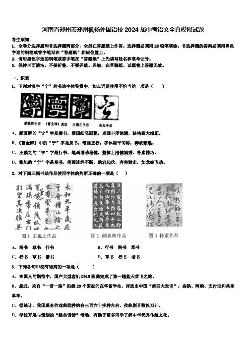 河南省郑州市郑州枫杨外国语校2024届中考语文全真模拟试题含解析