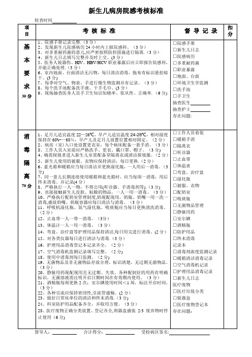 新生儿科院感考核标准