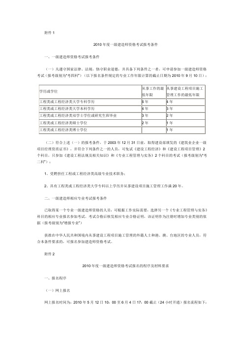 2010年度一级建造师资格考试报考条件