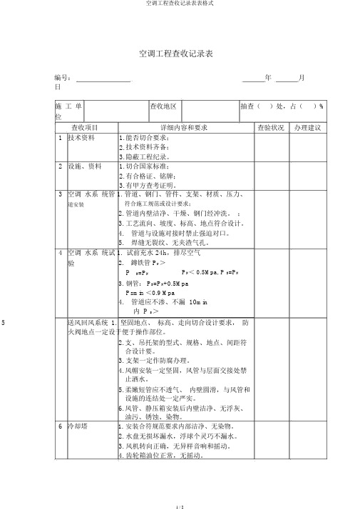 空调工程验收记录表表格式