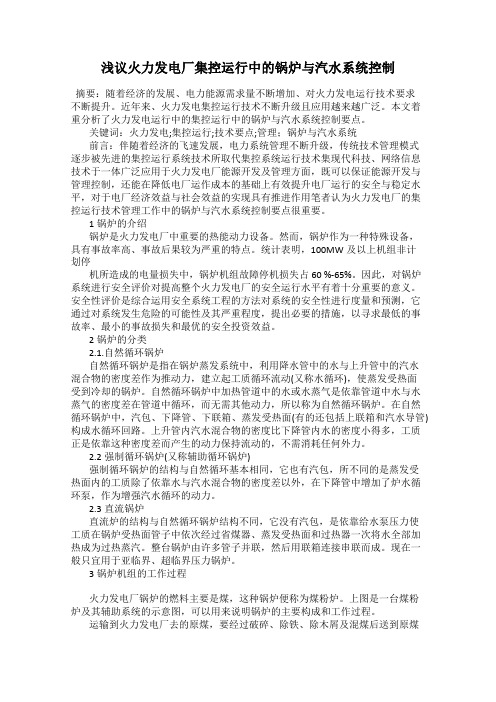 浅议火力发电厂集控运行中的锅炉与汽水系统控制