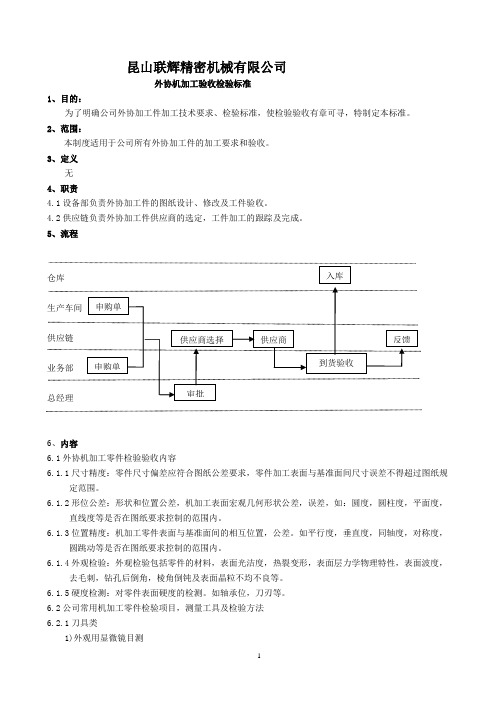 外协机加工验收检验标准