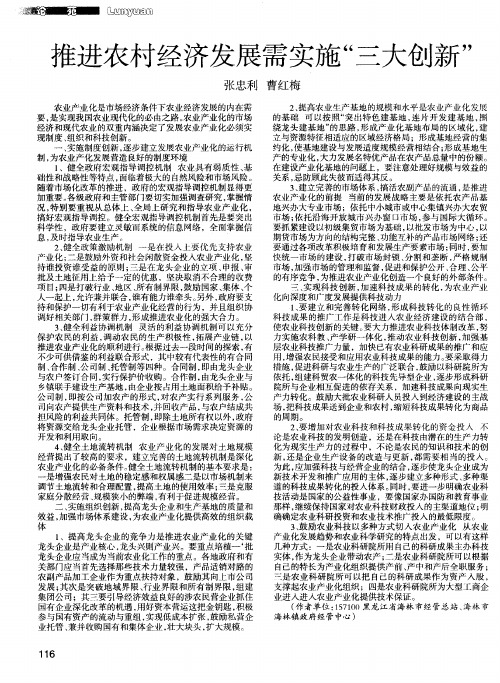 推进农村经济发展需实施“三大创新”