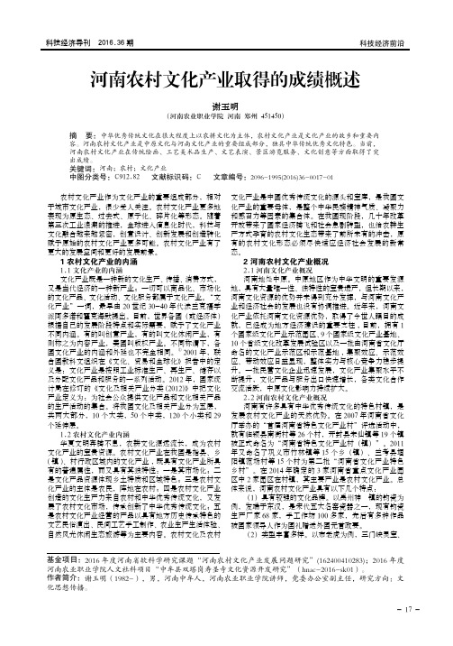 河南农村文化产业取得的成绩概述