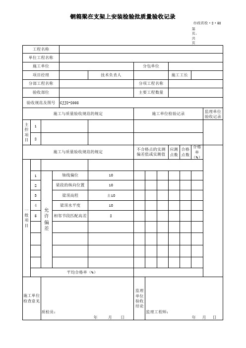 钢箱梁在支架上安装检验批质量验收记录