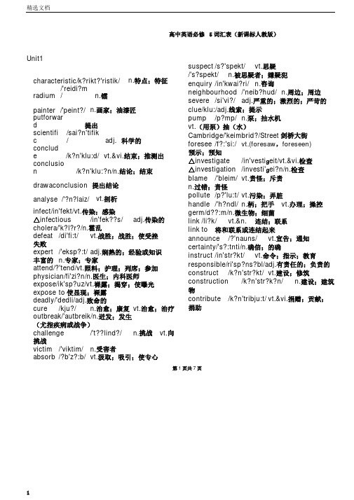 高中英语必修5词汇表有音标新课标人教