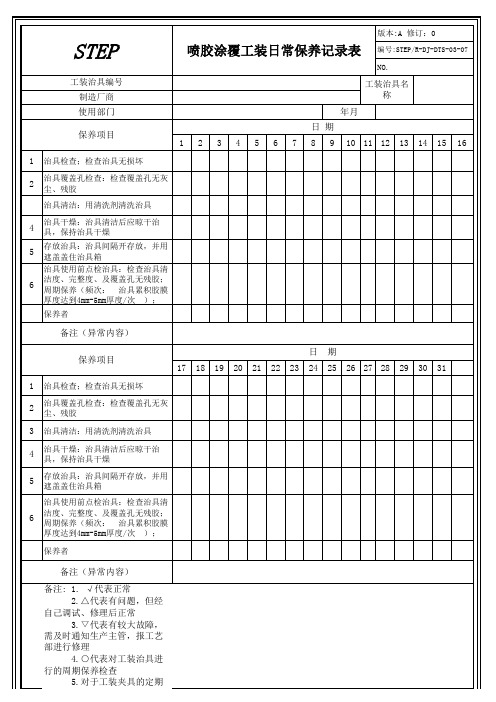 喷胶涂覆工装日常保养记录表