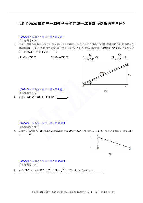 2024届上海初三一模数学各区填选题(锐角的三角比)