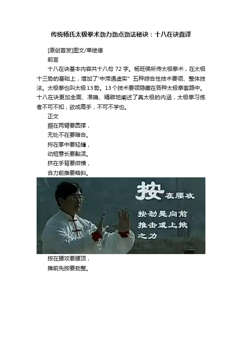 传统杨氏太极拳术劲力劲点劲法秘诀：十八在诀直译