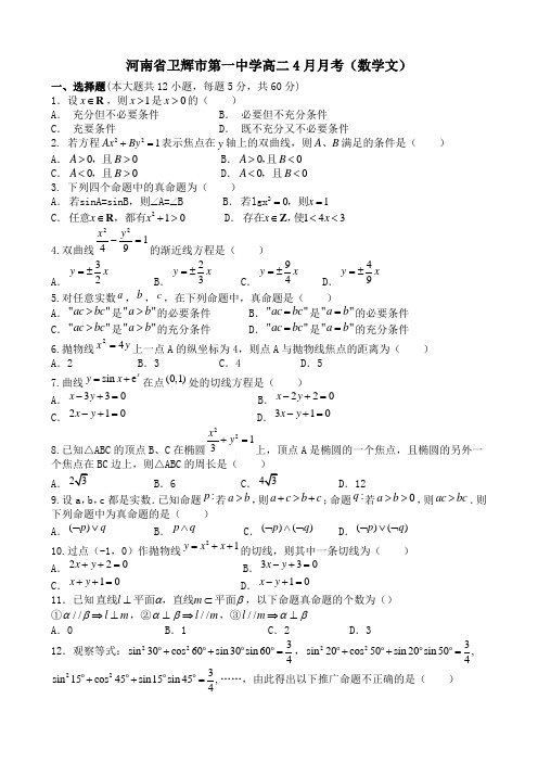 河南省卫辉市第一中学高二4月月考(数学文).doc