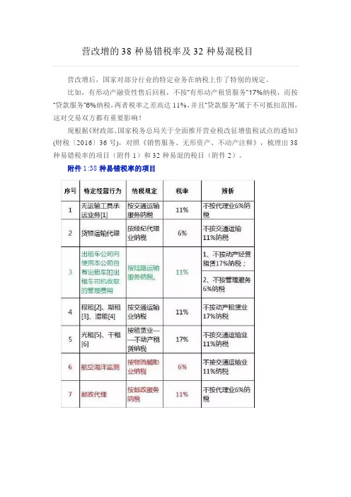 营改增的38种易错税率及32种易混税目