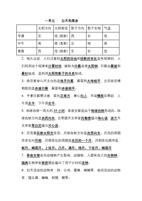 五年级上册科学第一二三四五单元重点