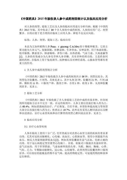 《中国药典》2015年版收录人参中成药剂型统计以及临床应用分析