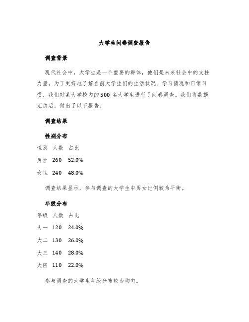 大学生问卷调查报告