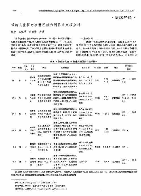 低龄儿童霍奇金淋巴瘤六例临床病理分析